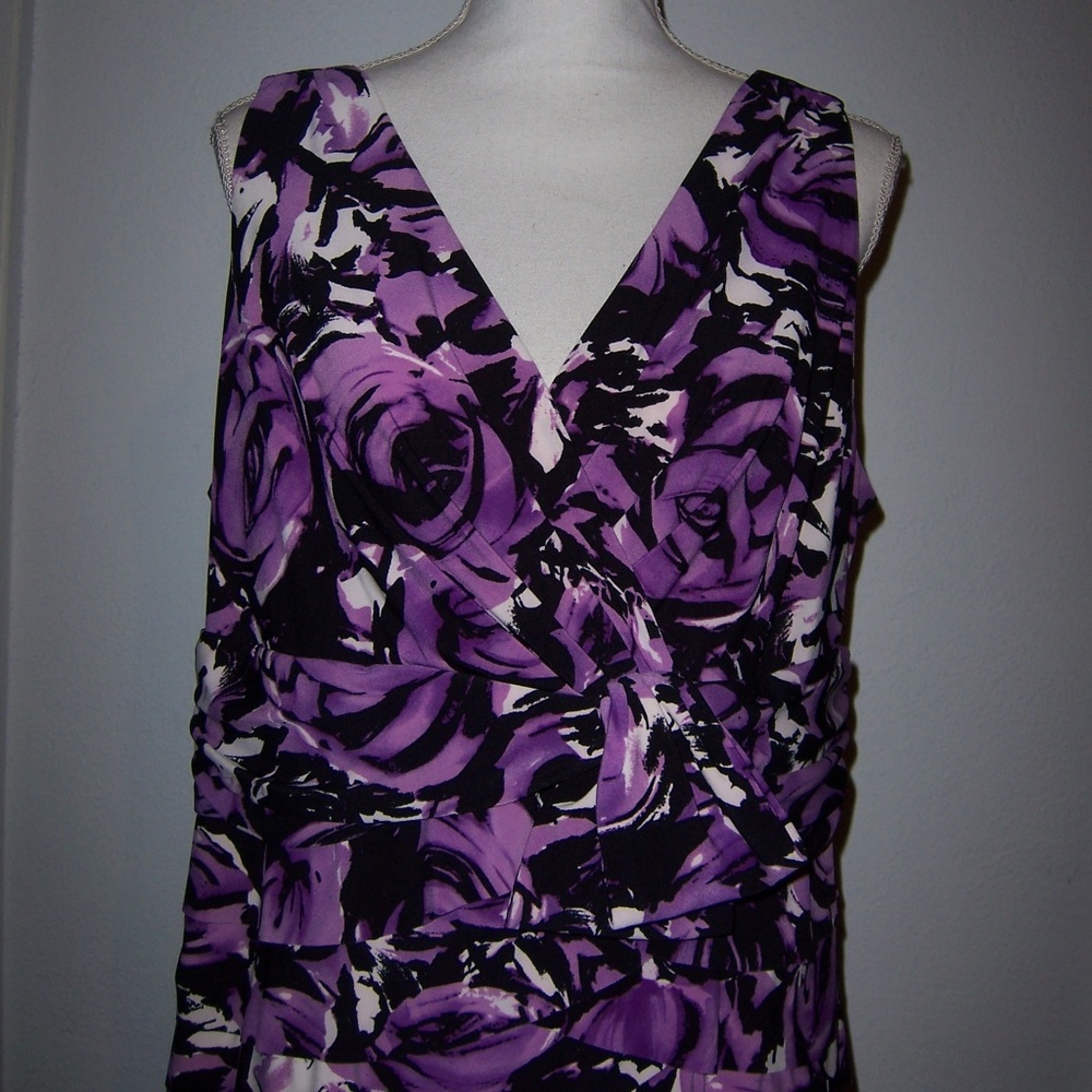 Jones NY Dress 16W Sleeveless Floral Purple White